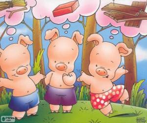 yapboz Nasıl kurttan gizlemek için üç kendi ev inşa hakkında düşünme üç küçük domuz